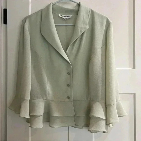 Danny And Nicole Green Light Suit Jacket Women’s Size 14 3/4 Sleeve Buttoned - Picture 1 of 10